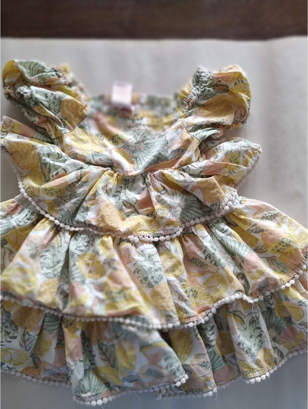 Tommy Bahama Girls Lemon Print Tiered Ruffle, 2T Dress in Yellow, Green & Pink